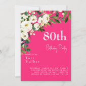 カスケーディングホワイトフローラホットピンク80誕生日 招待状 (正面)