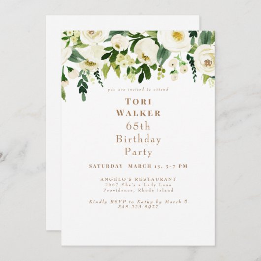 カスケーディングホワイトフローラ65th誕生日パーティー 招待状 (正面/裏面)