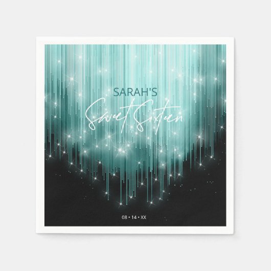 カスケーディングライトスイート16ティール（緑がかった色）ID790 スタンダードカクテルナプキン (正面)