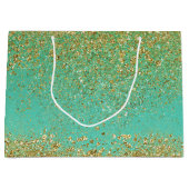 カスケーディング金ゴールドグリッターキラキラ輝くグラムスパークルパーティー ラージペーパーバッグ (正面)