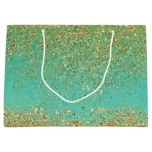 カスケーディング金ゴールドグリッターキラキラ輝くグラムスパークルパーティー ラージペーパーバッグ (正面)