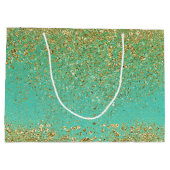 カスケーディング金ゴールドグリッターキラキラ輝くグラムスパークルパーティー ラージペーパーバッグ (裏面)