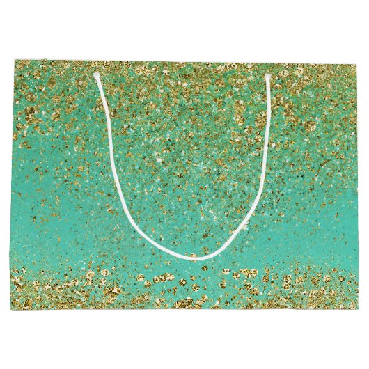 カスケーディング金ゴールドグリッターキラキラ輝くグラムスパークルパーティー ラージペーパーバッグ (裏面)