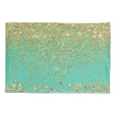 カスケーディング金ゴールドグリッター&ティール(緑がかった色)アクアグラムトレンディー 枕カバー (裏面)