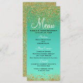 カスケーディング金ゴールドグリッター&ティール(緑がかった色)アクアグラムメニュー メニュー (正面/裏面)