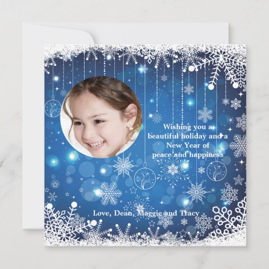 カスケードする雪の結晶の写真 ホリデー カード (正面)