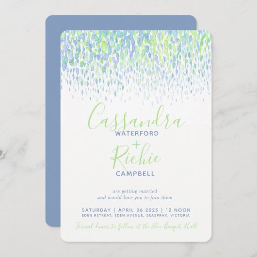 カスケードブルーグリーン結婚アート 招待状 (正面/裏面)