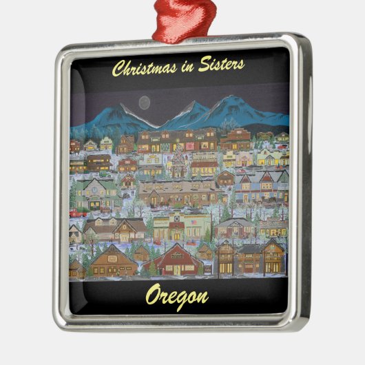 カスケード山脈の下のクリスマス メタルオーナメント (左)