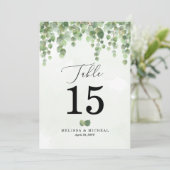 カスケード水色ユーカリ表番号(5x7) 招待状 (スタンド正面)