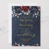 カスケード牡丹ブルゴーニュ海軍結婚金ゴールド 招待状 (正面)