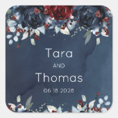 カスケード牡丹ブルゴーニュ結婚ー海軍 スクエアシール (正面)