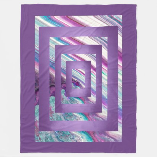 カスケード紫、青、ティール(緑がかった色)、白抽象芸術 フリースブランケット (正面)