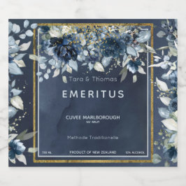 カスケード結婚牡丹のネイビーきらめくワインラベル スパークリングワインラベル