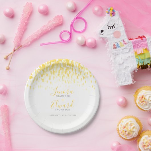 カスケード黄色の灰色のアート結婚の表示 ペーパープレート (パーティー)