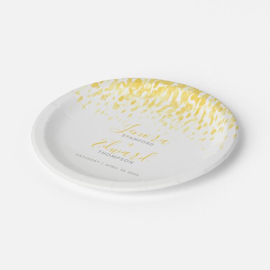 カスケード黄色の灰色のアート結婚の表示 ペーパープレート (アングル)
