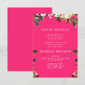 カスケード ホワイト フローラル ホット ピンク 小さな挿入 招待状 (正面/裏面)