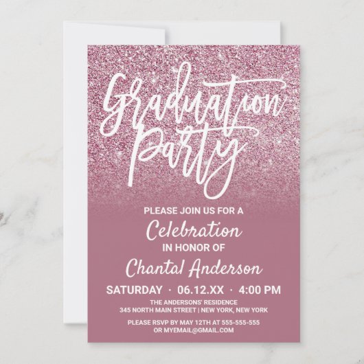 カスシピンクシルバーフェイクグリッター卒業 招待状 (正面)