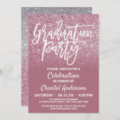 カスシピンクシルバーフェイクグリッター卒業 招待状 (正面/裏面)