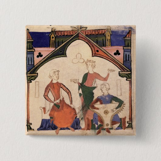 カスタネットおよびpsalteryを遊んでいるミュージシャン 缶バッジ (正面)