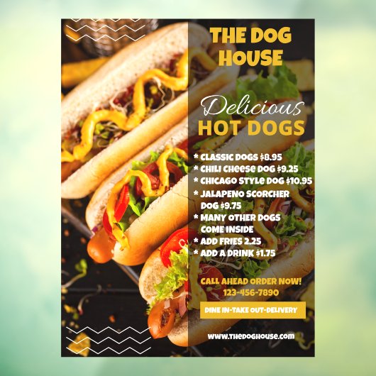 カスタマイズおいしいホットドッグレストラン中 ウィンドウサイン (シート3)