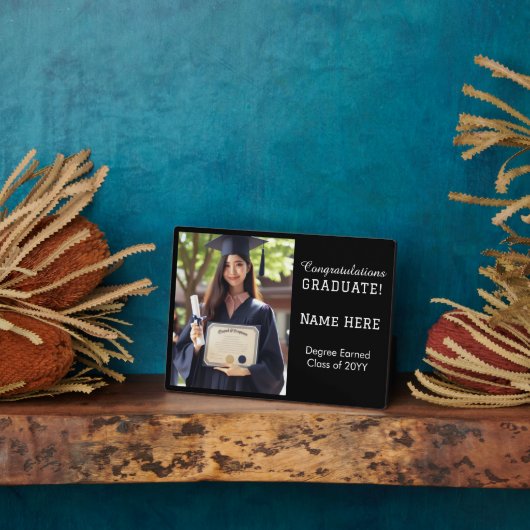 カスタマイズおめでとう大学院写真白黒 フォトプラーク (側面)