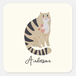 カスタマイズおもしろい可能なかわいい笑顔の猫 スクエアシール