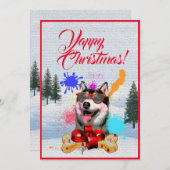カスタマイズおもしろい可能なシベリアのハスキークリスマスカード 案内状 (正面/裏面)