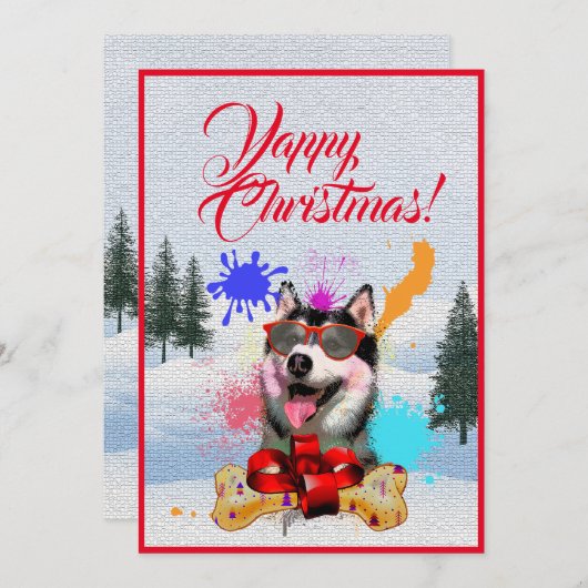 カスタマイズおもしろい可能なシベリアのハスキークリスマスカード 案内状 (正面/裏面)