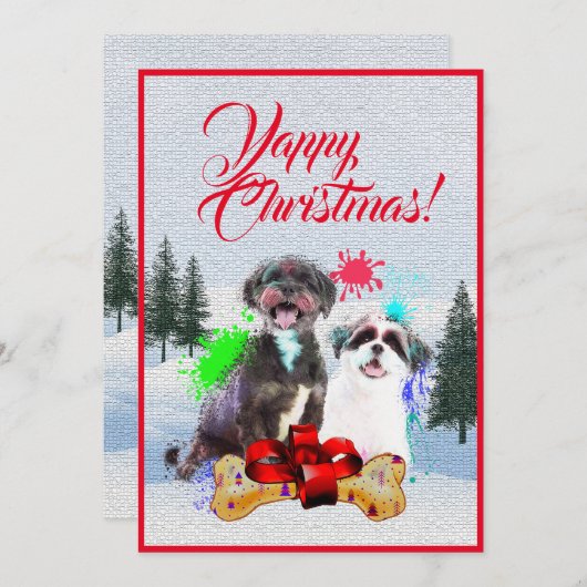 カスタマイズおもしろい可能なシーズー(犬)Tzuドッグクリスマスカード 案内状 (正面/裏面)