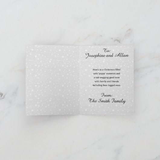 カスタマイズおもしろい可能なダシュント犬ヤッピーのクリスマス カード (内部)