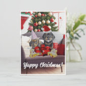 カスタマイズおもしろい可能なダックシュント犬ヤッピーのクリスマスカード 案内状 (スタンド正面)