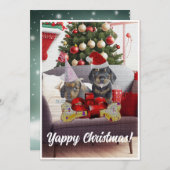 カスタマイズおもしろい可能なダックシュント犬ヤッピーのクリスマスカード 案内状 (正面/裏面)