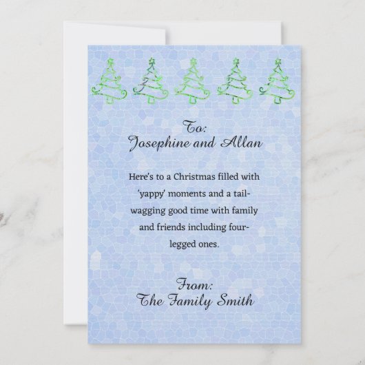 カスタマイズおもしろい可能なパグ犬ヤッピーのクリスマスカード 案内状 (裏面)