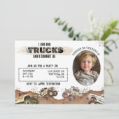 カスタマイズおもしろい可能なフォトモンスタートラック誕生日 招待状 (スタンド正面)