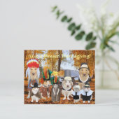 カスタマイズおもしろい可能なペット巡礼者とインディアン シーズンポストカード (スタンド正面)