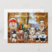 カスタマイズおもしろい可能なペット巡礼者とインディアン シーズンポストカード (正面/裏面)