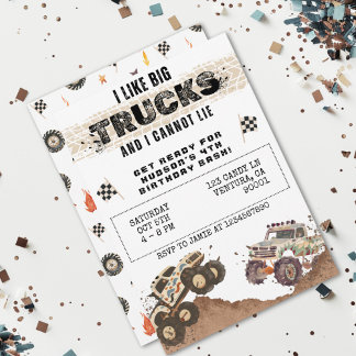 カスタマイズおもしろい可能なモンスタートラックボーイズ誕生日 招待状