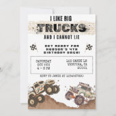 カスタマイズおもしろい可能なモンスタートラックボーイズ誕生日 招待状 (正面)