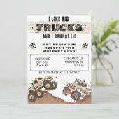 カスタマイズおもしろい可能なモンスタートラックボーイズ誕生日 招待状 (スタンド正面)