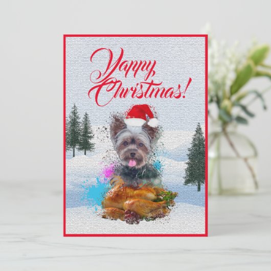 カスタマイズおもしろい可能なヨークシャーテリアドッグYappyクリスマスカード 案内状 (スタンド正面)