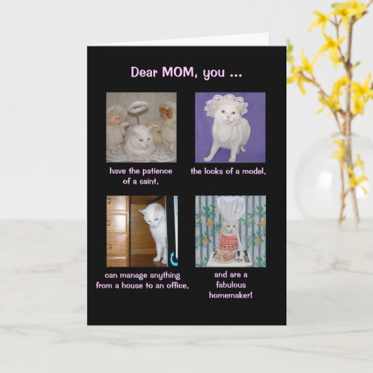 カスタマイズおもしろい可能な母の日のかわいらし猫 カード (黄色い花)