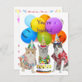 カスタマイズおもしろい可能な猫誕生日パーティーの招待 招待状 (正面/裏面)