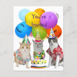 カスタマイズおもしろい可能な猫誕生日パーティーの招待 招待状