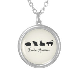 カスタマイズおもしろい可能な黒猫 シルバープレートネックレス