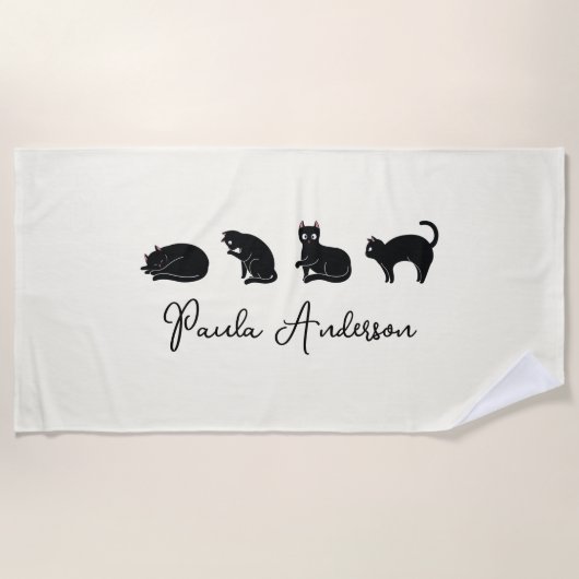 カスタマイズおもしろい可能な黒猫 ビーチタオル (正面)