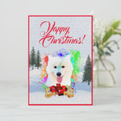 カスタマイズおもしろい可能なSamoyed Dogクリスマスカード 案内状 (スタンド正面)