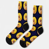 カスタマイズおもしろい顔ネイビーブルーカスタム ソックス (左)