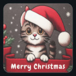 カスタマイズおもしろいChristmas Mischievous Tabby Cat スクエアシール<br><div class="desc">クリスマスのいたずら好きなタビー猫のスクエアカスタマイズステッカーでおもしろい、お客様のホリデーシーズンにユーモアとパーソナライゼーションを追加。 タビーよくはしゃぐネコを使用したメッセージを追加したステッカーでユニークす。あなたはの猫好きであれ、単にあなたの休日のアイテムにお洒落おもしろいと方法を求め飾るかどうか、このデザインはユーモアと個性のtouchを提供する。笑い声やフェスティバル応援を猫のステッカーで貼り付け、休日の装飾や贈り物のパーソナライズに最適。</div>