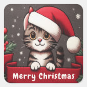 カスタマイズおもしろいChristmas Mischievous Tabby Cat スクエアシール (正面)