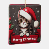 カスタマイズおもしろいChristmas Mischievous Tabby Cat セラミックオーナメント (右)